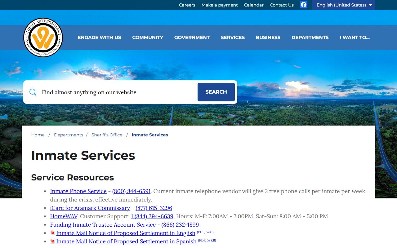 Wyandotte County Detention Center inmate services visitation and bond information