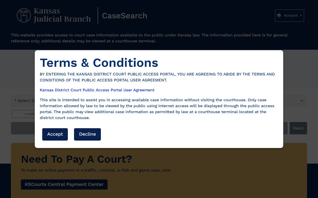 Kansas CaseSearch portal for Wyandotte County court records after arrest