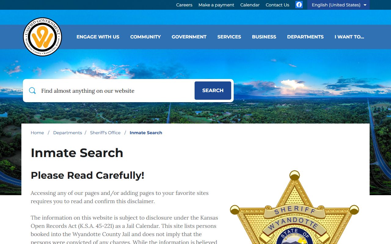 Wyandotte County inmate population sheriff inmate search page